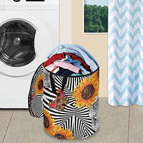 Butterfly Sunflowers Skull Pop Up Laundry Hamper With Lid Foldable Laundry Basket With Handles Collapsible Storage Basket Clothes Organizer for laundry Room Camp Travel