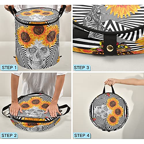 Butterfly Sunflowers Skull Pop Up Laundry Hamper With Lid Foldable Laundry Basket With Handles Collapsible Storage Basket Clothes Organizer for laundry Room Camp Travel