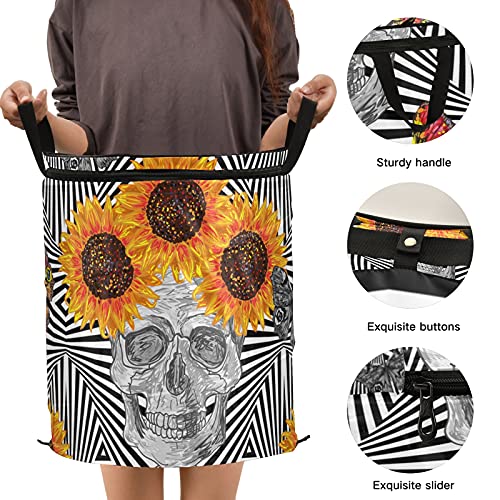 Butterfly Sunflowers Skull Pop Up Laundry Hamper With Lid Foldable Laundry Basket With Handles Collapsible Storage Basket Clothes Organizer for laundry Room Camp Travel