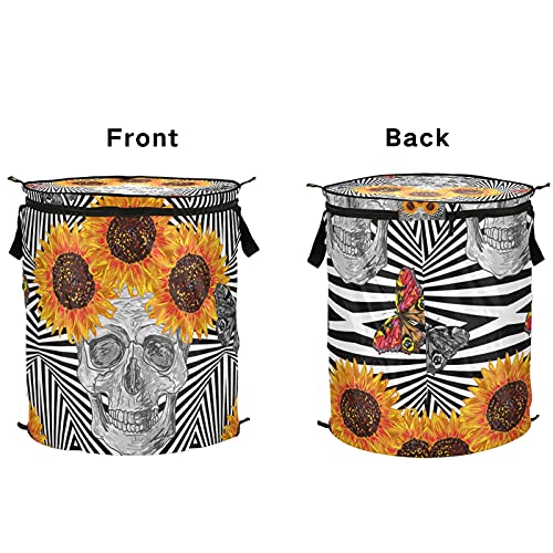 Butterfly Sunflowers Skull Pop Up Laundry Hamper With Lid Foldable Laundry Basket With Handles Collapsible Storage Basket Clothes Organizer for laundry Room Camp Travel