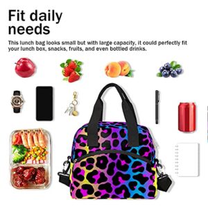 Leopard Raibow Fashion Insulated Lunch Bag Cheetah Colorful Skin Lunch Box for Women Girl with Shoulder Strap Tote Bag Reusable Large Containers Meal Prep for School Work Picnic Thermal Cooler Bag