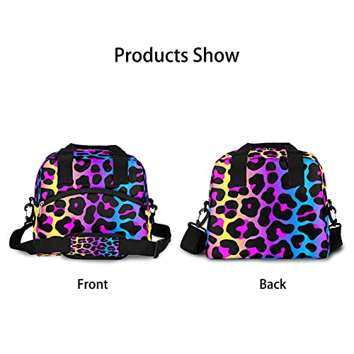 Leopard Raibow Fashion Insulated Lunch Bag Cheetah Colorful Skin Lunch Box for Women Girl with Shoulder Strap Tote Bag Reusable Large Containers Meal Prep for School Work Picnic Thermal Cooler Bag