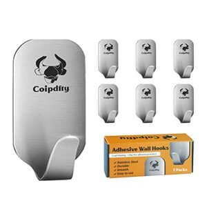 coipdfty 【only in november】 adhesive hooks,waterproof 304 stainless steel wall hooks for hanging key,coat,towel,kitchen,bathroom metal adhesive hanger hooks heavy duty 7 pack