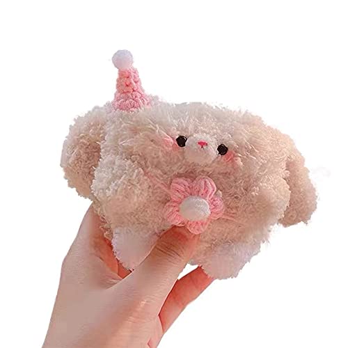 Cute Furry Cartoon Handmade Knit Pink Long-Eared Bunny Rabbit Animal Plush Case Compatible with Sony WF-1000XM3 Wireless Earbud Girlilsh Stuffed Doll Headphone Cover for Girls Women Easter Gifts