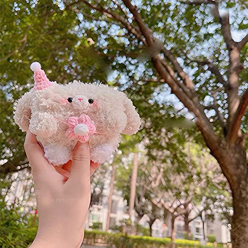 Cute Furry Cartoon Handmade Knit Pink Long-Eared Bunny Rabbit Animal Plush Case Compatible with Sony WF-1000XM3 Wireless Earbud Girlilsh Stuffed Doll Headphone Cover for Girls Women Easter Gifts