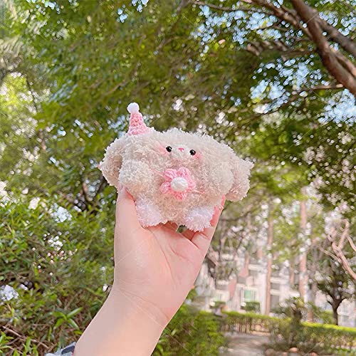 Cute Furry Cartoon Handmade Knit Pink Long-Eared Bunny Rabbit Animal Plush Case Compatible with Sony WF-1000XM3 Wireless Earbud Girlilsh Stuffed Doll Headphone Cover for Girls Women Easter Gifts