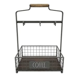 Rae Dunn Coffee Mug Holder - 6 Hook Coffee Cup Rack with Rectangular Rustic Style Crockery Holder for Storage and Display - Mug Stand Organizer for Kitchen Counter or Cafe Countertop - Coffee