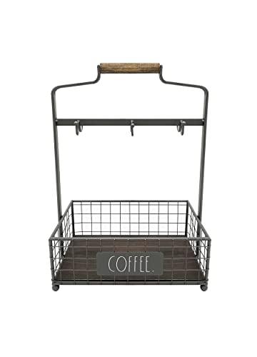 Rae Dunn Coffee Mug Holder - 6 Hook Coffee Cup Rack with Rectangular Rustic Style Crockery Holder for Storage and Display - Mug Stand Organizer for Kitchen Counter or Cafe Countertop - Coffee