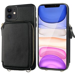 Bocasal RFID Blocking Wallet Case for iPhone 11, Adjustable Crossbody Zipper Purse Case Card Holder with Kickstand Detachable Wrist Strap, PU Leather Flip Folio Case 6.1 Inch (Black)