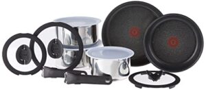 t-fal ingenio stainless steel cookware set 13 piece induction stackable, removable handle pots and pans, dishwasher safe silver