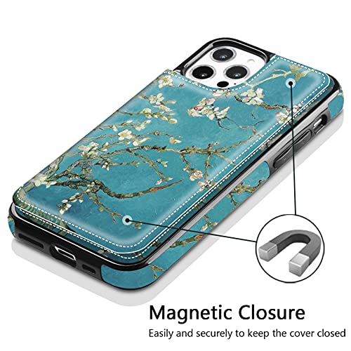 Hoofur iPhone 12 Case, Slim Fit Premium Leather iPhone 12 Pro Wallet Cases Card Slots Shockproof Folio Flip Protective Defender Shell for iPhone 12 Pro (6.1 inch) 2020 (Almond Blossom)