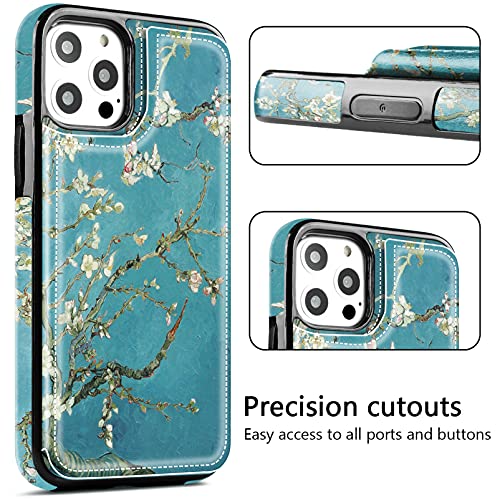 Hoofur iPhone 12 Case, Slim Fit Premium Leather iPhone 12 Pro Wallet Cases Card Slots Shockproof Folio Flip Protective Defender Shell for iPhone 12 Pro (6.1 inch) 2020 (Almond Blossom)