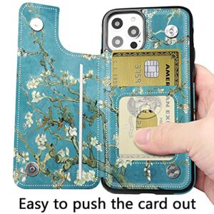 Hoofur iPhone 12 Case, Slim Fit Premium Leather iPhone 12 Pro Wallet Cases Card Slots Shockproof Folio Flip Protective Defender Shell for iPhone 12 Pro (6.1 inch) 2020 (Almond Blossom)