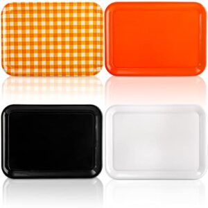 okllen 4 pack fast food tray, 17"x12" plastic serving trays cafeteria trays grill tray, school lunch trays food tray for kitchen, hotel, restaurant, outdoor, 4 assorted colors