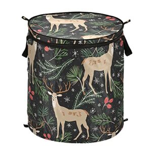 christmas deer animal pop up laundry hamper with lid foldable laundry basket with handles collapsible storage basket clothes organizer for home college dorm camping