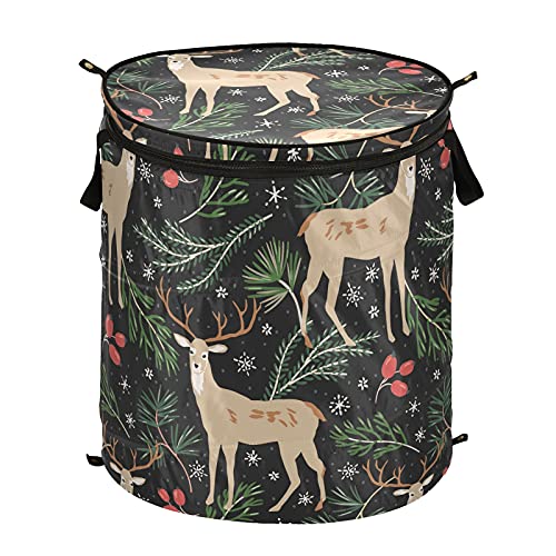 Christmas Deer Animal Pop Up Laundry Hamper With Lid Foldable Laundry Basket With Handles Collapsible Storage Basket Clothes Organizer for Home College Dorm Camping