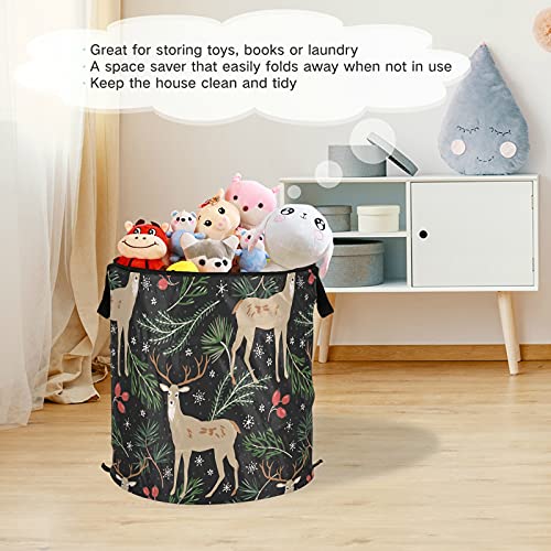 Christmas Deer Animal Pop Up Laundry Hamper With Lid Foldable Laundry Basket With Handles Collapsible Storage Basket Clothes Organizer for Home College Dorm Camping