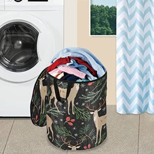 Christmas Deer Animal Pop Up Laundry Hamper With Lid Foldable Laundry Basket With Handles Collapsible Storage Basket Clothes Organizer for Home College Dorm Camping