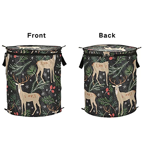 Christmas Deer Animal Pop Up Laundry Hamper With Lid Foldable Laundry Basket With Handles Collapsible Storage Basket Clothes Organizer for Home College Dorm Camping