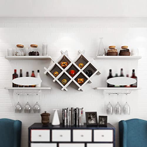 Gdrasuya10 Set of 5 Wine Rack Wall Mounted Wooden Wine Holder Shelf Set w/Storage Shelves and Glass Holder Wine Rack Insert Display Rack Multifunctional Storage Shelf Modern Diamond-Shaped (White)