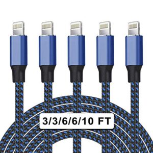 [apple mfi certified] iphone charger 5pack(3/3/6/6/10 ft)long lightning cable fast charging high speed data sync usb cable compatible iphone 14/13/12/11 pro max/xs max/xr/xs/x/8/7/plus/6s ipad airpods