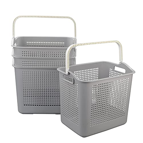 Morcte 4-Pack 35 L Plastic Laundry Hamper with Handles, Dirty Clothes Storage Basket, Gray