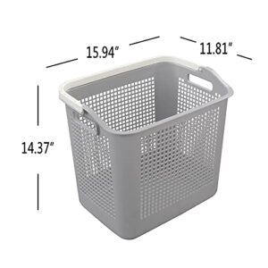 Morcte 4-Pack 35 L Plastic Laundry Hamper with Handles, Dirty Clothes Storage Basket, Gray