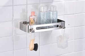 shower caddy bathroom shelf with hooks, rustproof 304 stainless steel shampoo organizer with adhesive, no drilling, wall mounted for inside shower and kitchen