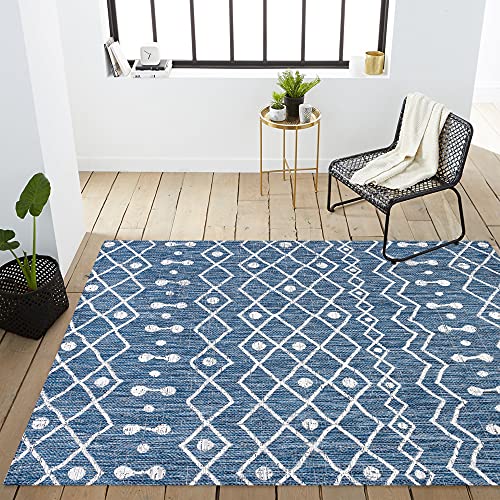 JONATHAN Y SMB131C-3 Nokat Tribal Bohemian Indoor Outdoor Area-Rug Bohemian Rustic Easy-Cleaning Bedroom Kitchen Backyard Patio Non Shedding, 3 X 5, Blue/Ivory