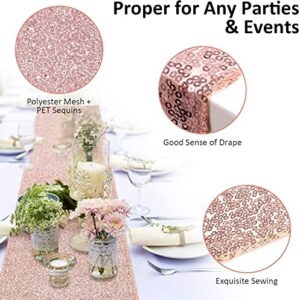 FGSAEOR Rose Gold Tablecloth, 12x108inch Sequins Table Runners and 54x108inch Plastic Table Cloths for Party Decorations, Sparkling Party Supplies Table Cover for Indoor Outdoor Parties