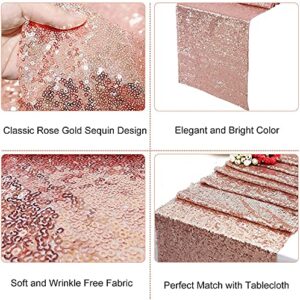 FGSAEOR Rose Gold Tablecloth, 12x108inch Sequins Table Runners and 54x108inch Plastic Table Cloths for Party Decorations, Sparkling Party Supplies Table Cover for Indoor Outdoor Parties