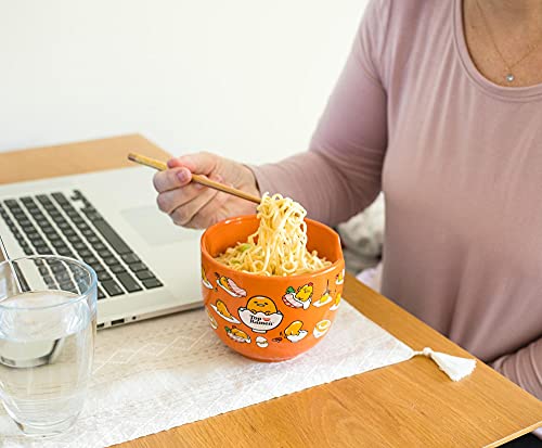 Gudetama Japanese Ceramic Dinnerware Set | Includes 20-Ounce Ramen Bowl and Wooden Chopsticks | Asian Food Dish Set For Home Kitchen | Kawaii Anime Gifts, Official Sanrio Lazy Egg Collectible