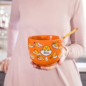 Gudetama Japanese Ceramic Dinnerware Set | Includes 20-Ounce Ramen Bowl and Wooden Chopsticks | Asian Food Dish Set For Home Kitchen | Kawaii Anime Gifts, Official Sanrio Lazy Egg Collectible