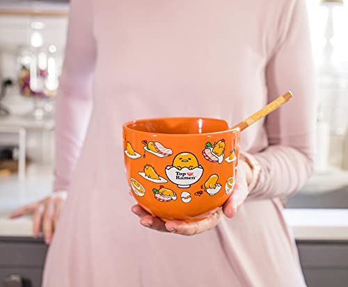 Gudetama Japanese Ceramic Dinnerware Set | Includes 20-Ounce Ramen Bowl and Wooden Chopsticks | Asian Food Dish Set For Home Kitchen | Kawaii Anime Gifts, Official Sanrio Lazy Egg Collectible