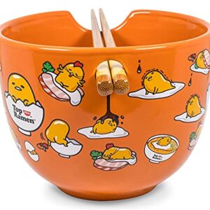 Gudetama Japanese Ceramic Dinnerware Set | Includes 20-Ounce Ramen Bowl and Wooden Chopsticks | Asian Food Dish Set For Home Kitchen | Kawaii Anime Gifts, Official Sanrio Lazy Egg Collectible