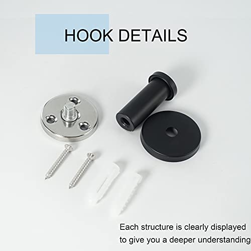 Vanloory Bathroom Towel Hooks, 6 Pack Round Coat Hooks, Sturdy Wall Mounted Robe Hook, SUS 304 Stainless Steel Heavy Duty Clothes Hanger, Wall Towel Hooks for Bathroom Bedroom Kitchen (Black)