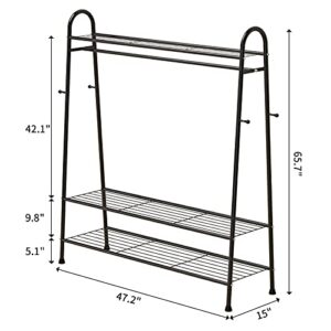 Grade one Metal Clothes Rack with 3-Tier Shelves, Heavy Duty Clothing Rack for Hanging Clothes, Garment Rack for Clothes. Shoes and Bags Storage and Organizer, black
