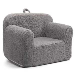 alimorden kids ultra-soft snuggle foam filled chair, single cuddly sherpa reading couch for boys and girls, grey