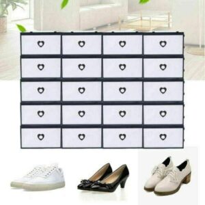 tfcfl 20 pack clear storage shoes box, womens mens shoe storage display box plastic foldable stackable shoe container bins holders clear closet shelf shoe organizer for closet, space saving