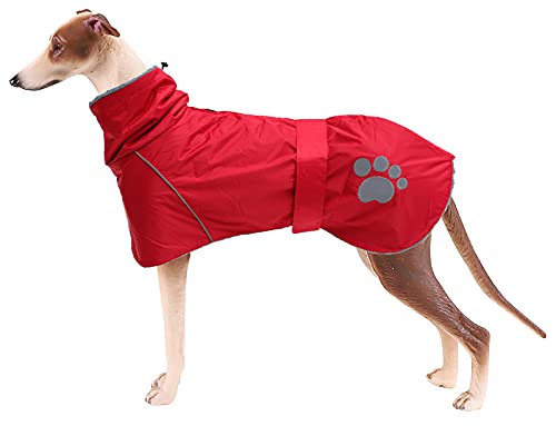 Winter Warm Jacket Waterproof Greyhound Dog Winter Coat with Warm Lamb Wool Lining, Outdoor Dog Apparel with Adjustable Bands for Medium, Large Dog -Red-M