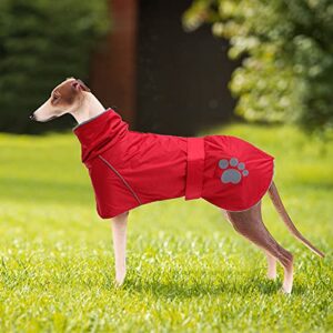 Winter Warm Jacket Waterproof Greyhound Dog Winter Coat with Warm Lamb Wool Lining, Outdoor Dog Apparel with Adjustable Bands for Medium, Large Dog -Red-M