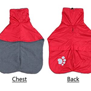 Winter Warm Jacket Waterproof Greyhound Dog Winter Coat with Warm Lamb Wool Lining, Outdoor Dog Apparel with Adjustable Bands for Medium, Large Dog -Red-M