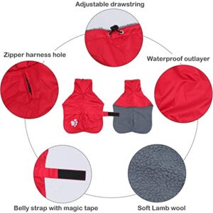 Winter Warm Jacket Waterproof Greyhound Dog Winter Coat with Warm Lamb Wool Lining, Outdoor Dog Apparel with Adjustable Bands for Medium, Large Dog -Red-M