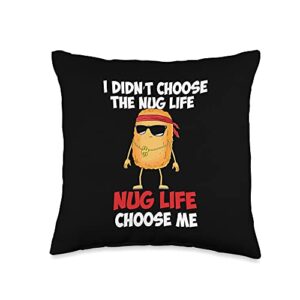 nug life apparel funny nug life quote for a chicken nugget lover throw pillow, 16x16, multicolor