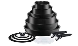 t-fal ingenio nonstick cookware set 13 piece induction stackable, removable handle pots and pans, dishwasher safe black