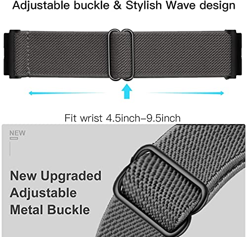 Olytop Elastic Bands for Galaxy Watch 5/4 Bands 44mm 40mm/5 Pro Band, Galaxy Watch 4 Classic Bands 46mm 42mm/Active 2 Women Men, 20mm Stretch Nylon Replacement Strap(Black+Grey)