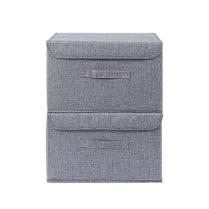 bayute foldable storage box 2 storage boxes with lids, linen storage box, used to store toys, clothes, paper and books in the closet and bedroom. (m, grey)