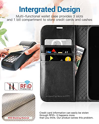 OCASE Compatible with iPhone 13 Pro Max Wallet Case, PU Leather Flip Folio Case with Card Holders RFID Blocking Stand [Shockproof TPU Inner Shell] Phone Cover 6.7 Inch 2021 (Black)