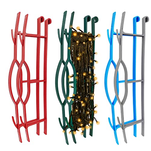 EDSRDUS Set of 6 Light & Cord Wind Up Christmas Light Storage, Strong & Hangable, for Organizing Christmas Lights & Electric Cords, Each Holds Up to 164 ft (2Red 2Green Grey Blue, 4inch x 16inch)