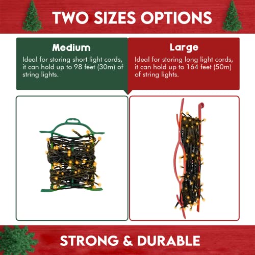 EDSRDUS Set of 6 Light & Cord Wind Up Christmas Light Storage, Strong & Hangable, for Organizing Christmas Lights & Electric Cords, Each Holds Up to 164 ft (2Red 2Green Grey Blue, 4inch x 16inch)